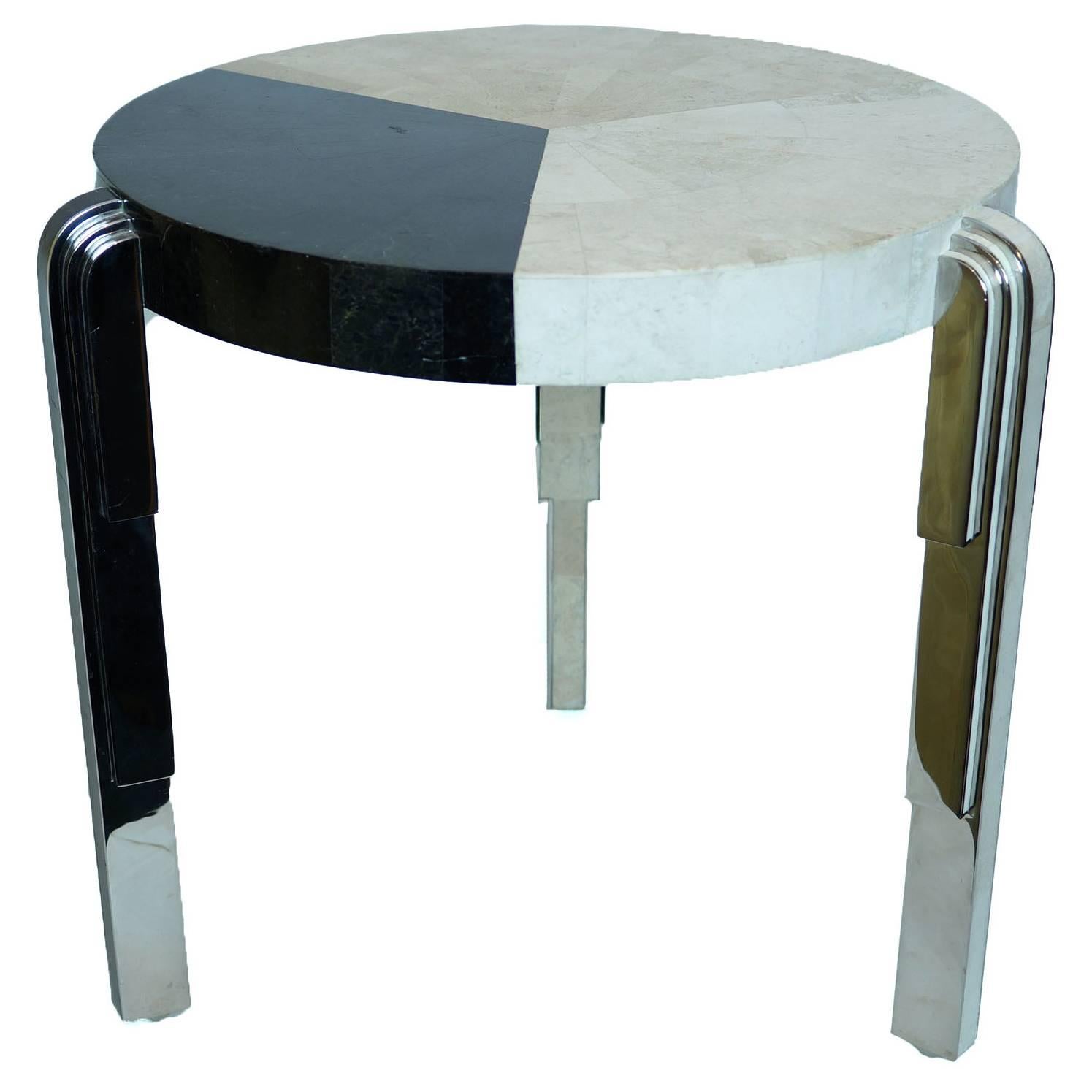 Mid-Century Art Deco Style Chrome and Marble Low Table