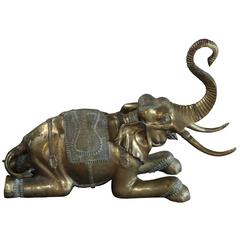 Vintage Cast Brass Elephant Sculpture