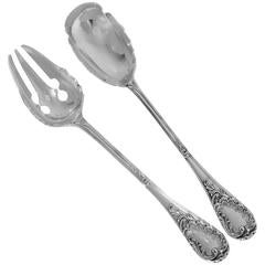 Puiforcat French All Sterling Silver Salad Serving Set of Two-Piece Rococo