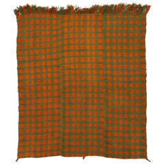 Chequered Turkish Kilim in Orange and Green Colors