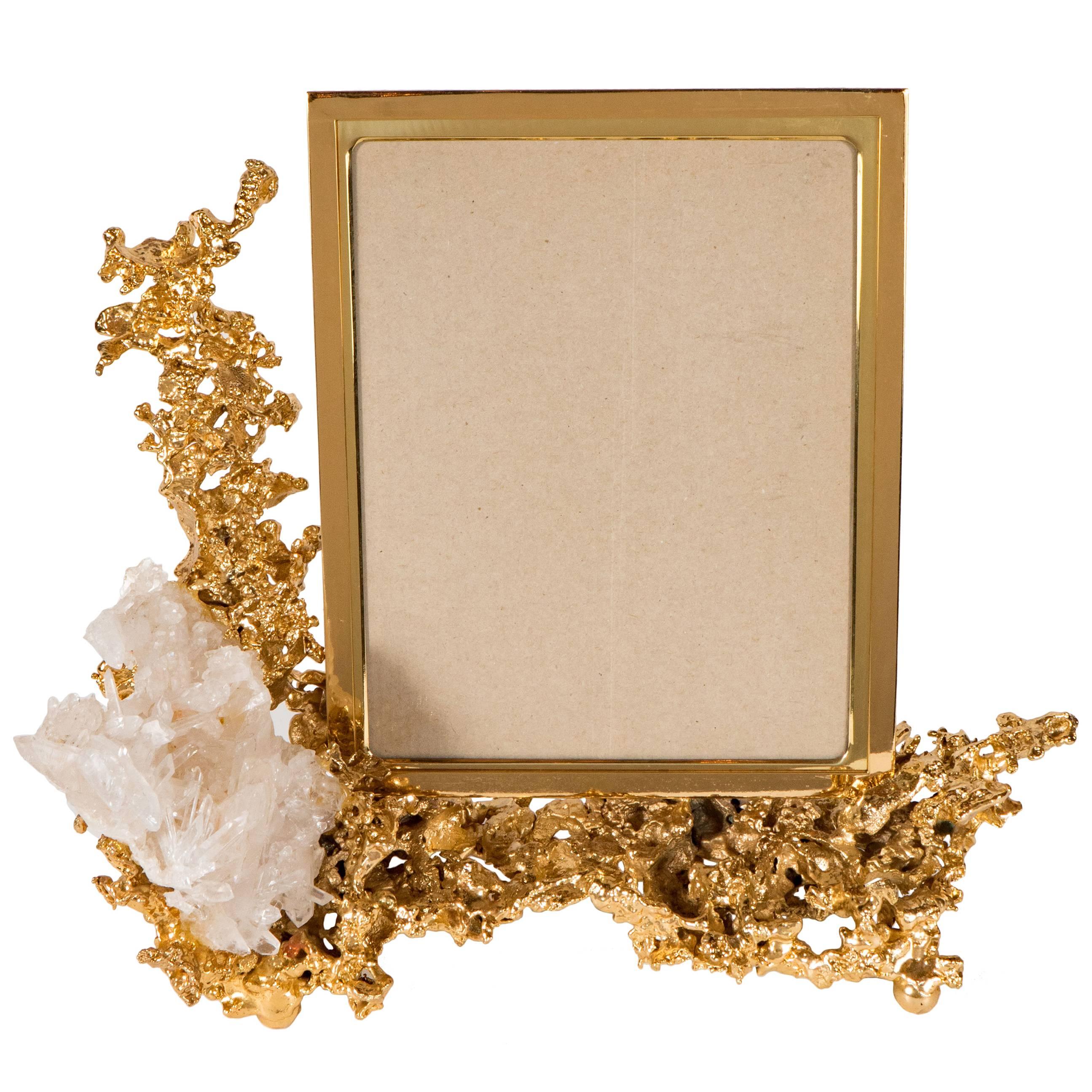 Exquisite Picture Frame by Claude Boeltz in Gilded Bronze and Rock Crystal