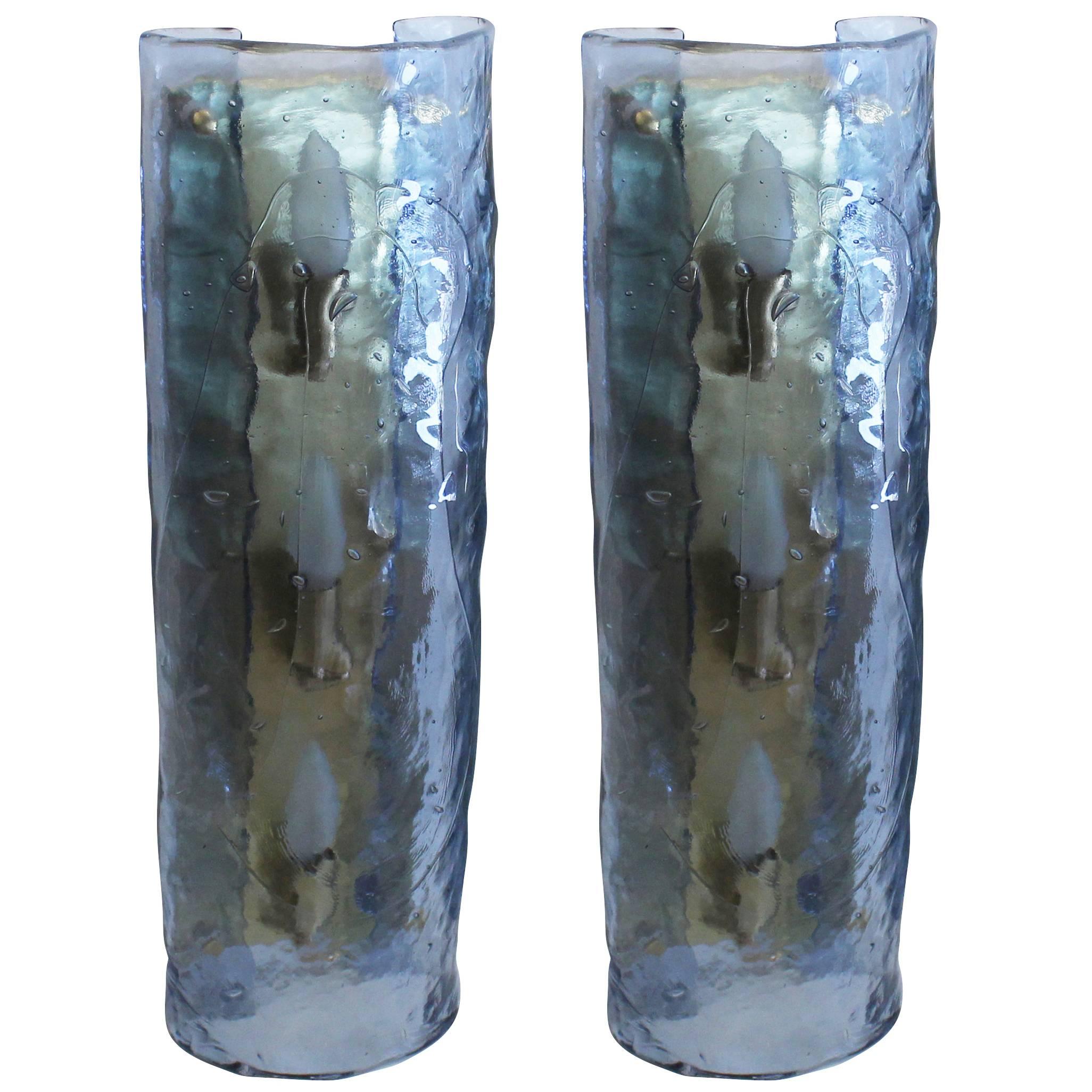 Large Pair of Blue Murano Glass Sconces, Italy, 1950s