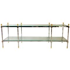 1970'S Maison Jansen Style Chrome and Glass Two-Tier Console Table