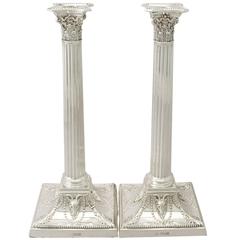 Sterling Silver Corinthian Column Candlesticks, Antique Victorian