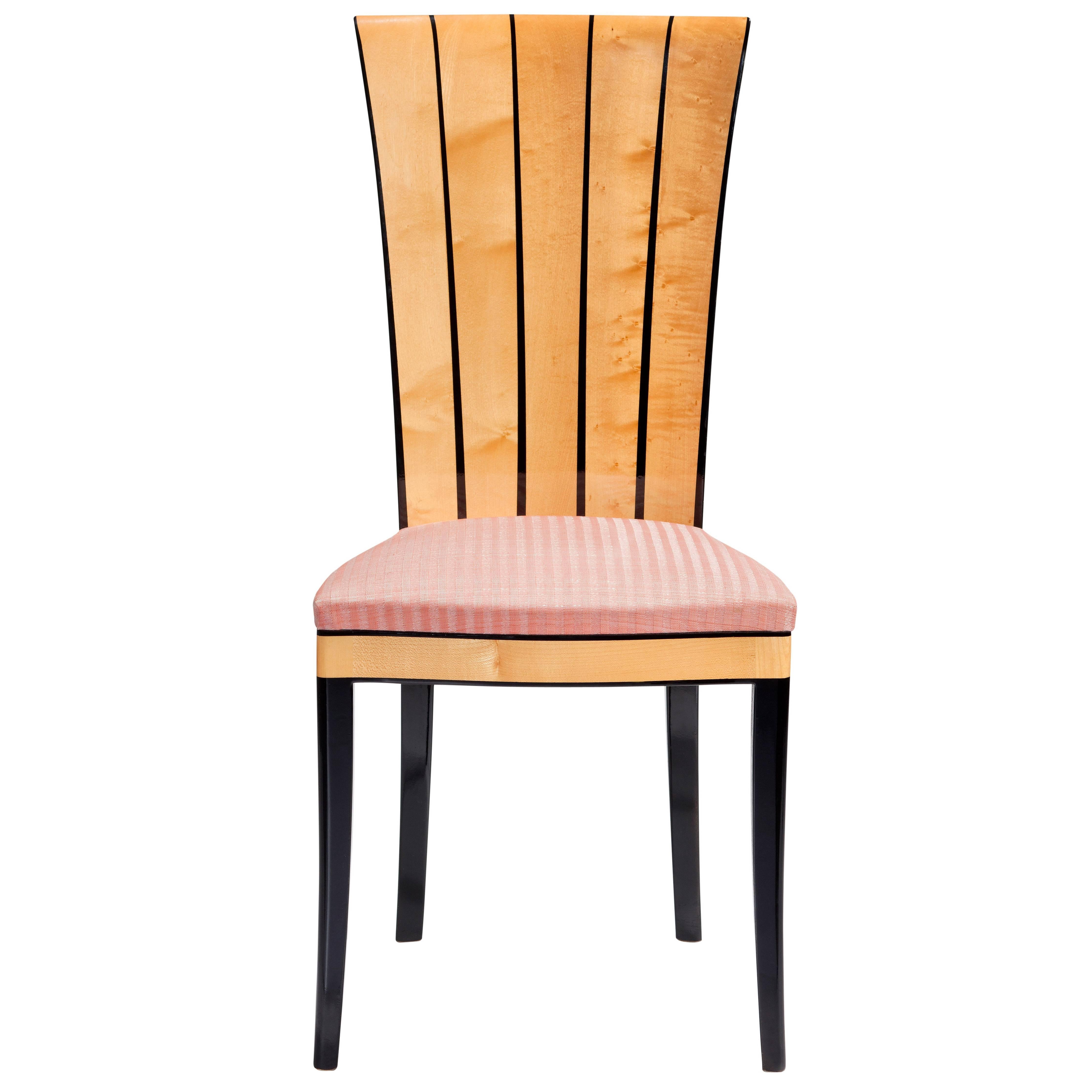 Side Chair, Eliel Saarinen Design 1929, Solid Birch, Horsehair-Fabric Upholstery For Sale