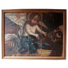 Antique Late 17th Century Italian School Oil on Canvas Religious Study Fragment