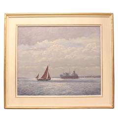 "Sail and Steam, Yacht and Cruiser" Oil Painting by Richard Howard Penton