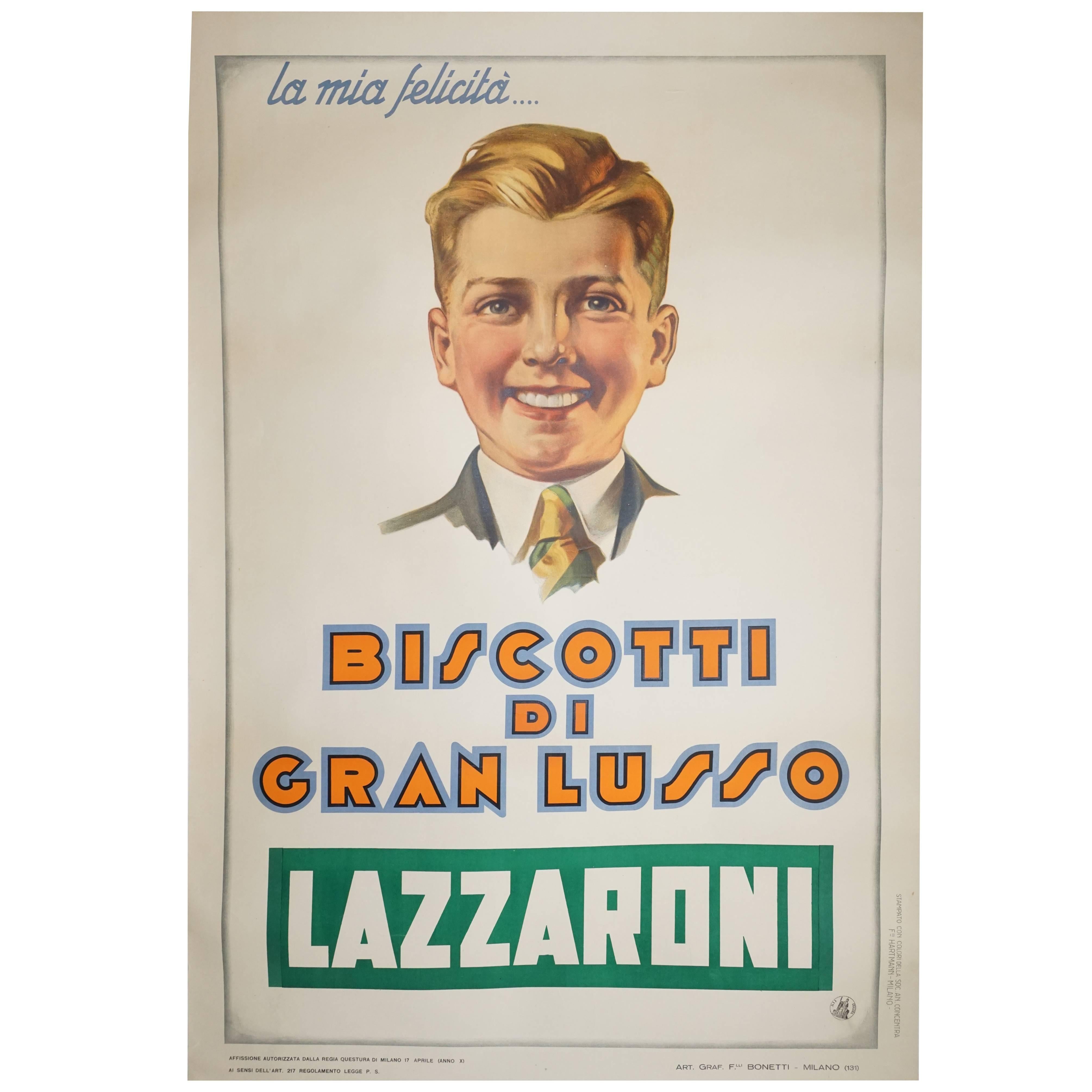 Large Poster of Young Man Who Enjoys Biscotti, circa 1920 For Sale