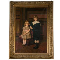 Palatial Oil on Canvas of a Portrait of Siblings Signed J. Peellaert 8