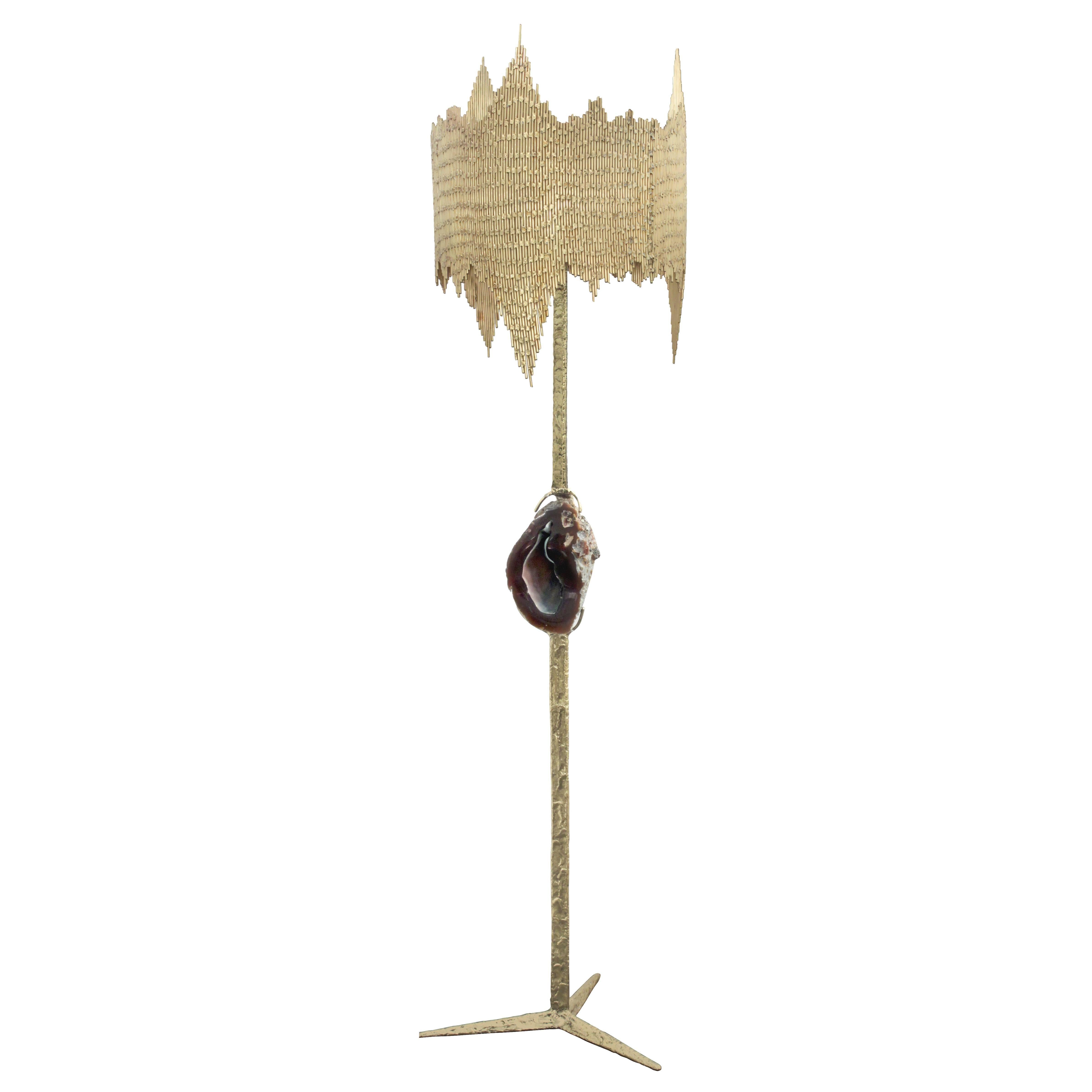 Lampadaire fait en studio avec agate monté par Jacques Duval-Brasseur (signé) en vente