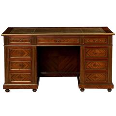 Directoire Style Marquetry and Brass Inlaid Antique Pedestal Desk