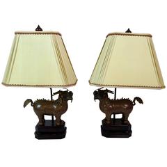 Pair of 20th Century Chinese Cloissoné Animal Lamps