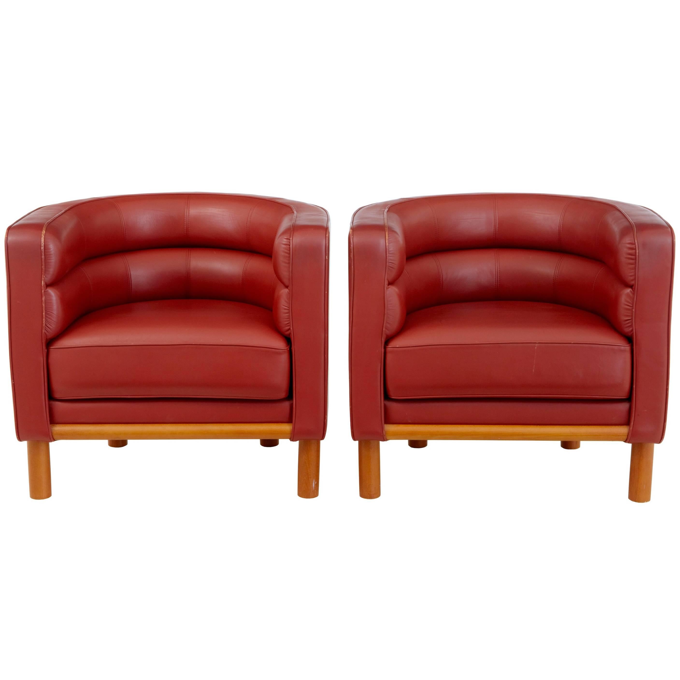 Pair of 1970s Large Leather Club Armchairs