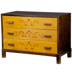 Antique Art Deco 1930s Inlaid Birch Chest of Drawers