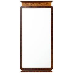 Antique 1920s Birch and Satinwood Inlaid Mirror