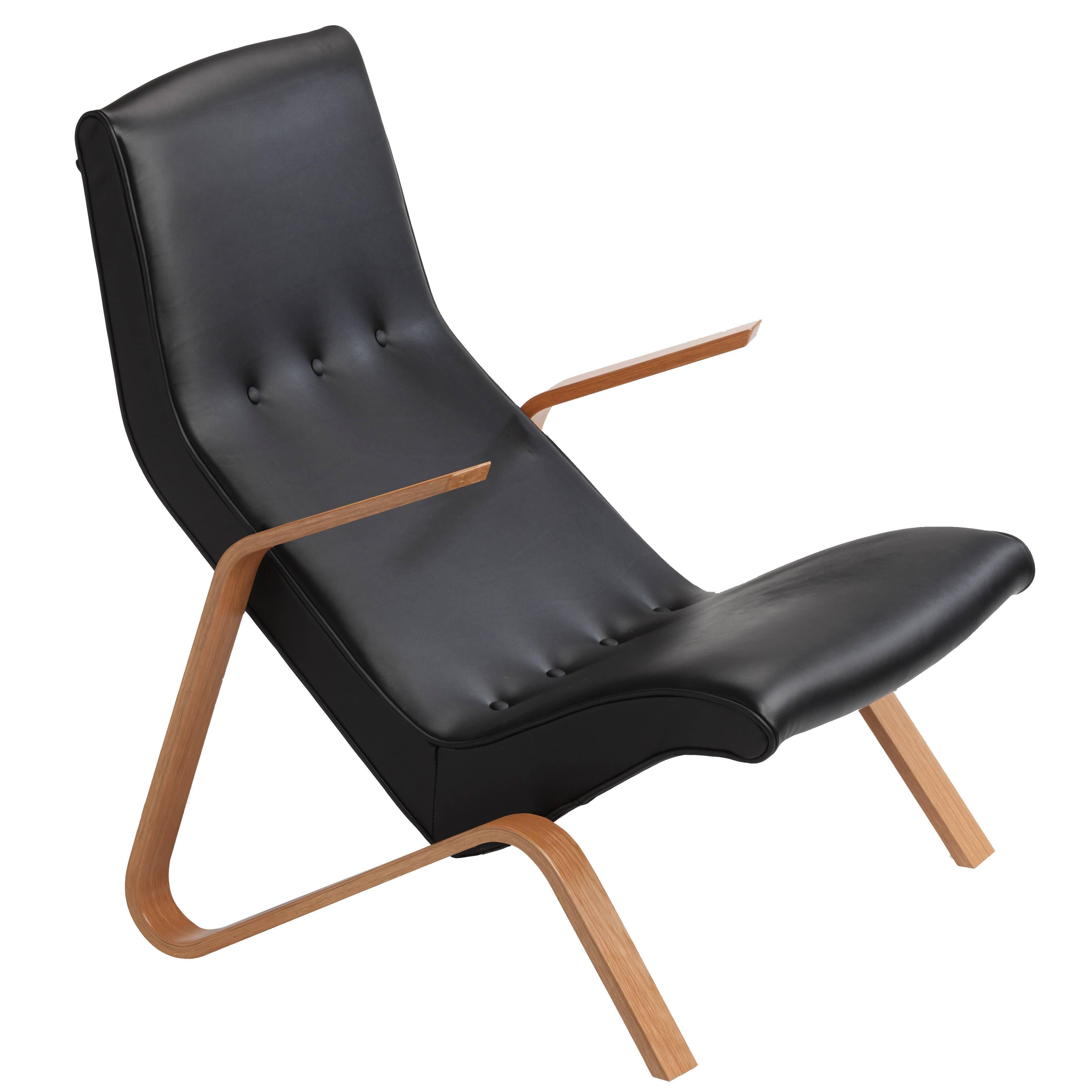 Grasshopper Lounge Chair, Eero Saarinen Design 1946, Black Leather For Sale