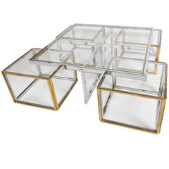 1970s Willy Rizzo Chrome and Brass Coffee Table with Integrated Side Tables 1970s Willy Rizzo Chrome and Brass Coffee Table with Integrated Side Tables