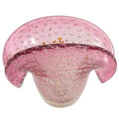 Seguso Bullicante Gold and Silver Flecks Pink Murano Glass Clam Shell Bowl
