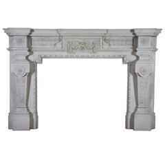 19th Century Antique Fireplace Mantle in Carrara Marble