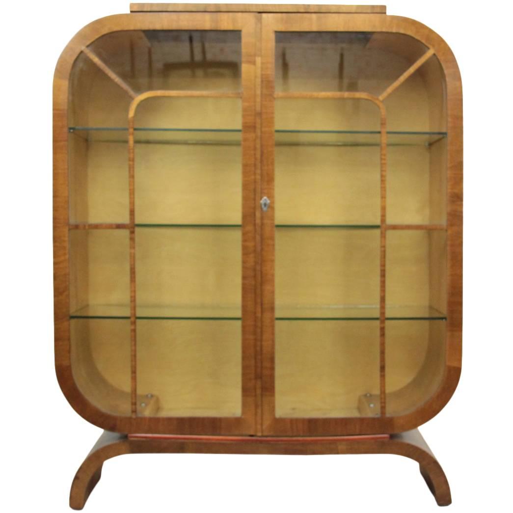 Art Deco Walnut Display Cabinet, circa 1930