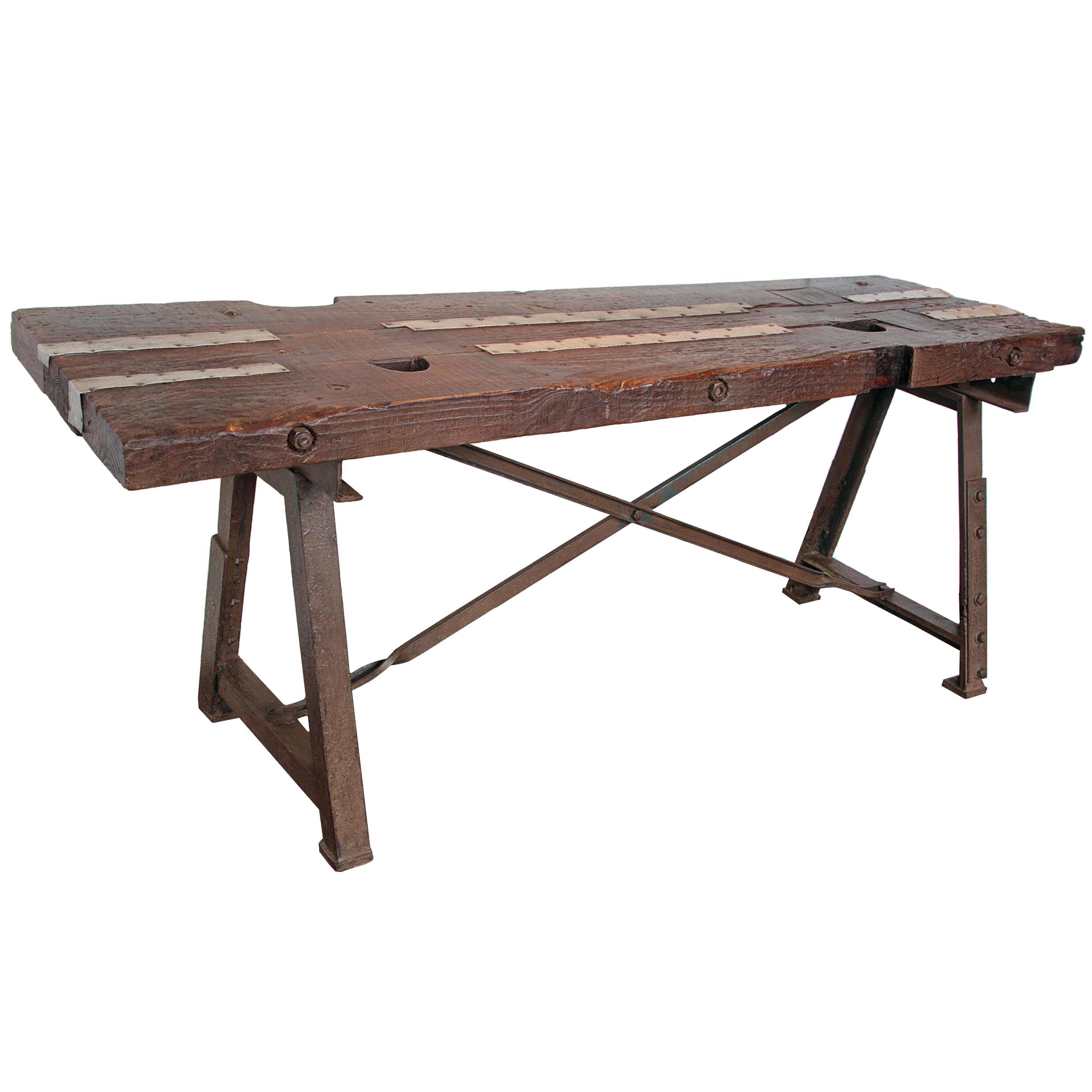 Masculine Industrial Console Table, circa 1920 