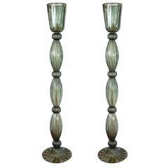 Pair of Fluted Murano Glass Floor Lamps
