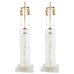 Pair of Murano "Ice" Glass Lamps