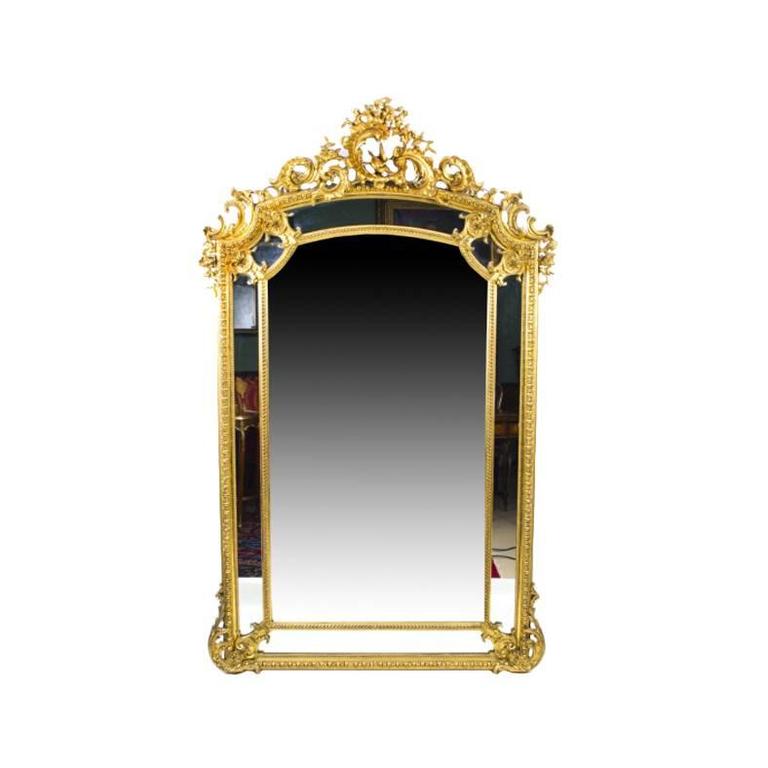 Antique French Giltwood Overmantel Rococo Cushion Mirror, circa 1910 at 1stdibs