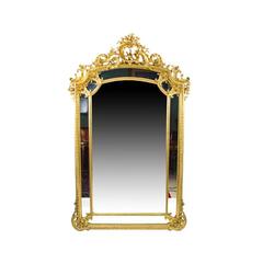 Antique French Giltwood Overmantel Rococo Cushion Mirror, circa 1910