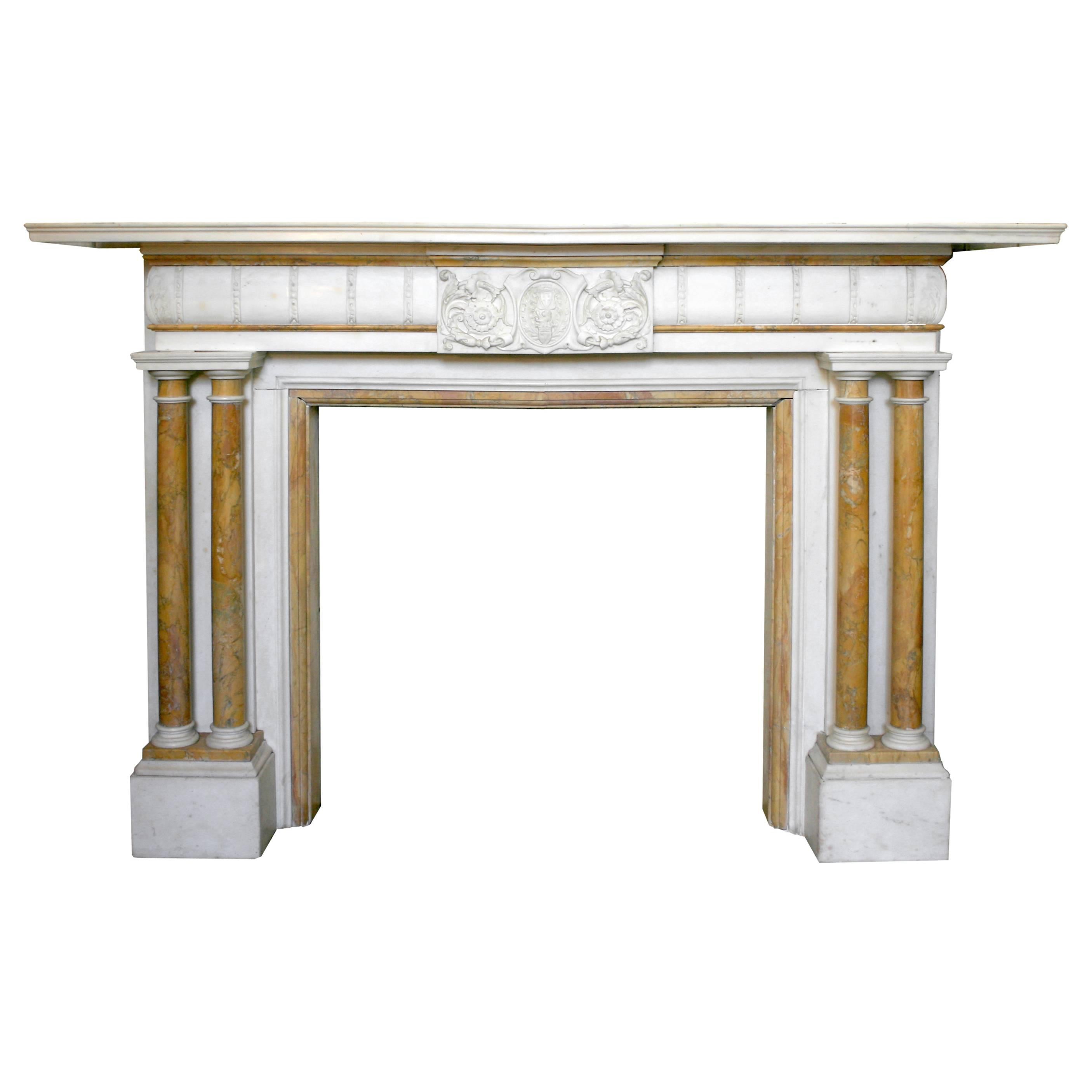 Grand Antique English 19th Century Statuary and Sienna Marble Fireplace Surround For Sale