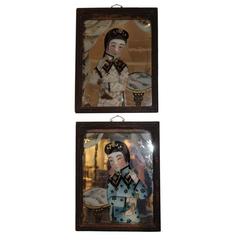 Antique Paintings on Mirror Glass Chinese 18th Century China