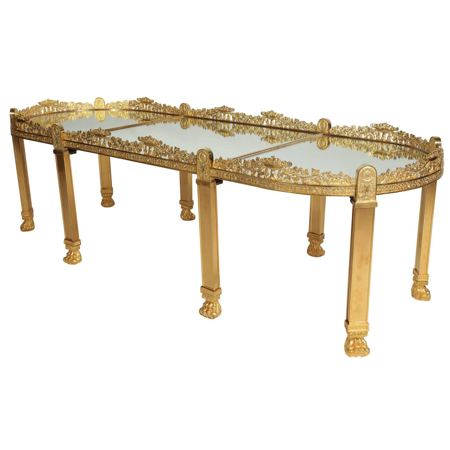Large French Empire Style Napoleon III Gilt-Bronze Surtout-de-table Coffee Table