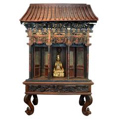 Antique Large and Impressive 18th Century Painted Chinese Temple with Stand