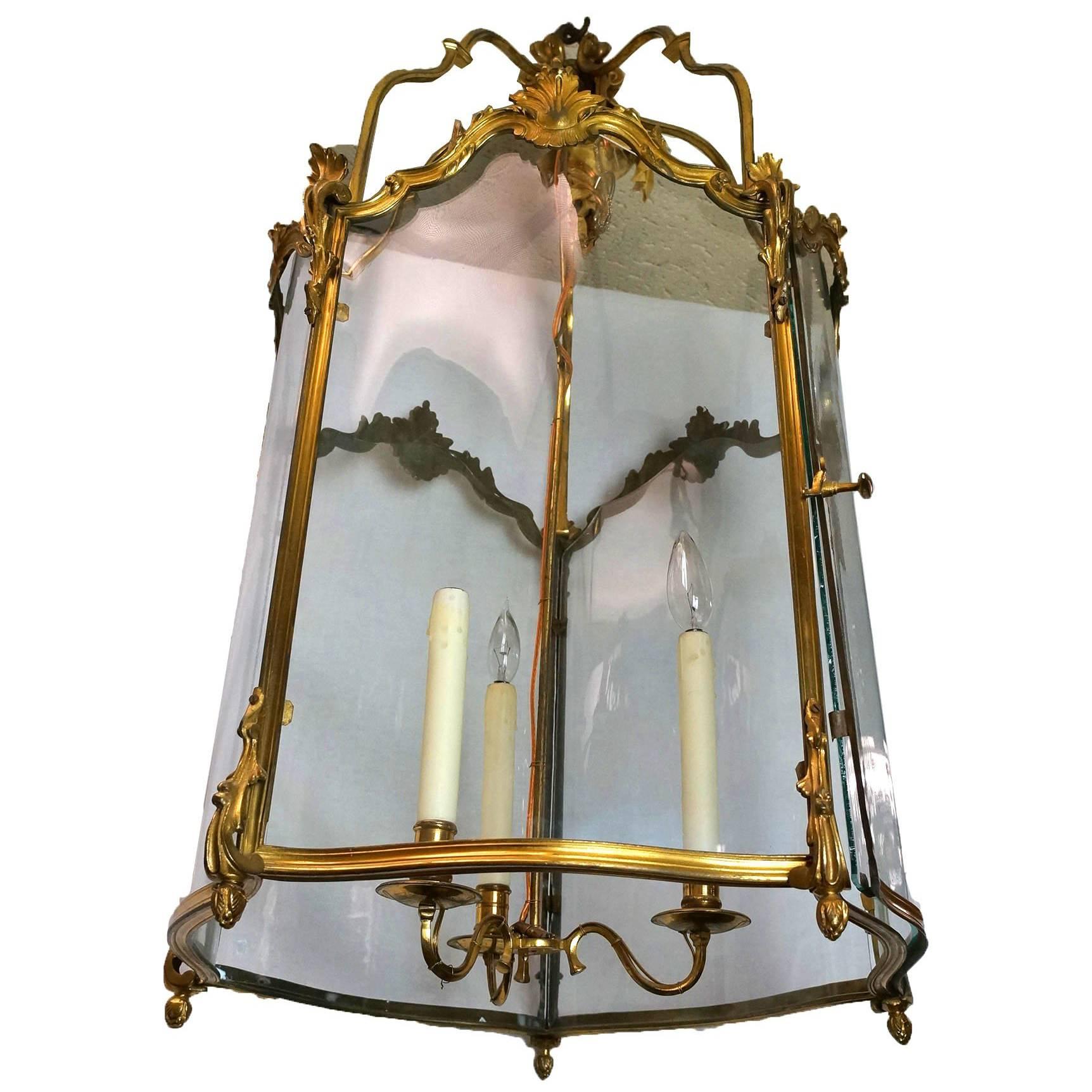 French Louis XVI Style Bronze and Glass Lantern