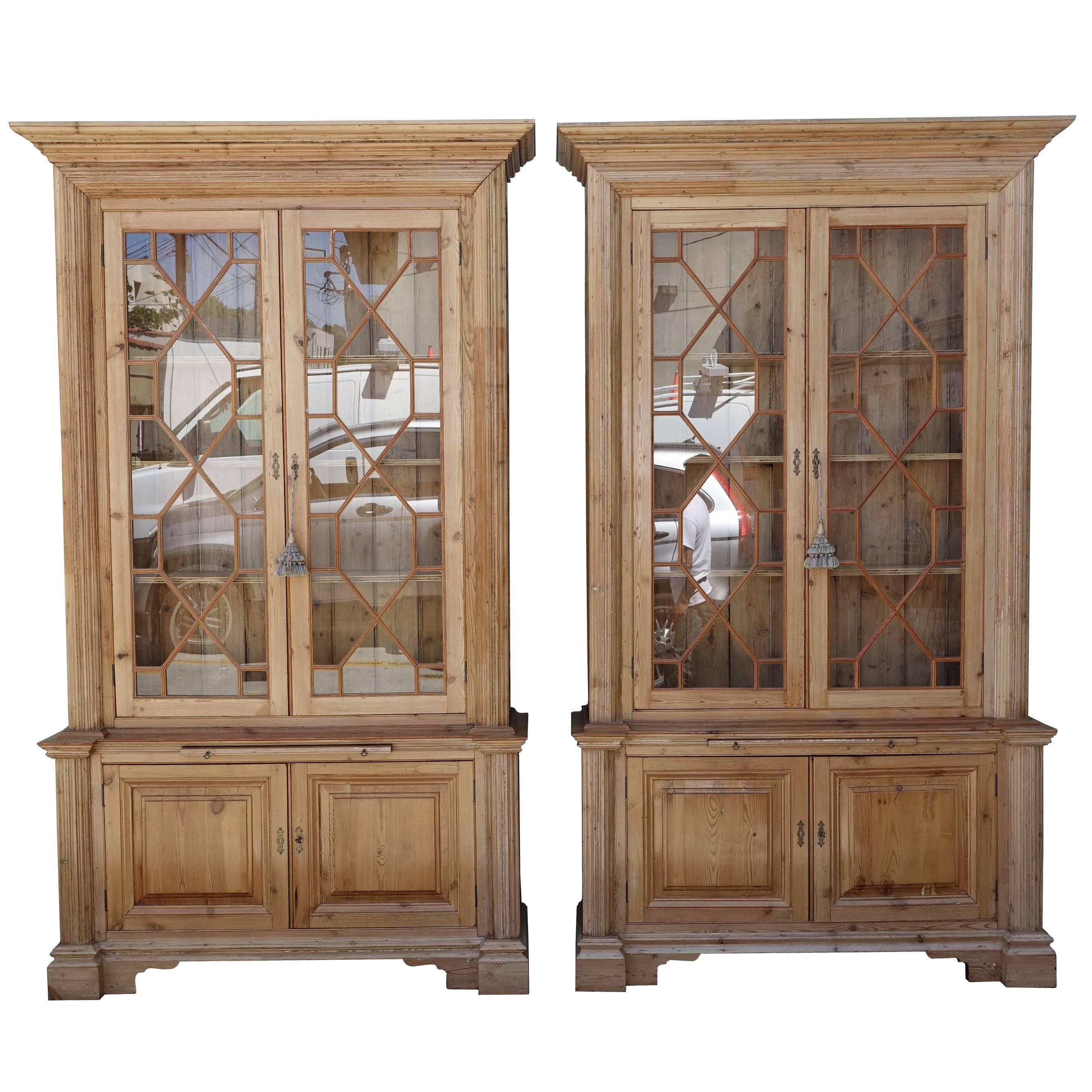 Pair of 19th Century English Pine Chippendale Bookcases