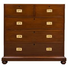 Anglo-Indian or British Colonial Teakwood Campaign Chest of Drawers