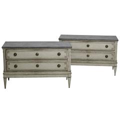 Antique Pair Large Swedish Gustavian Chests with Marbleized Tops, 19th Century