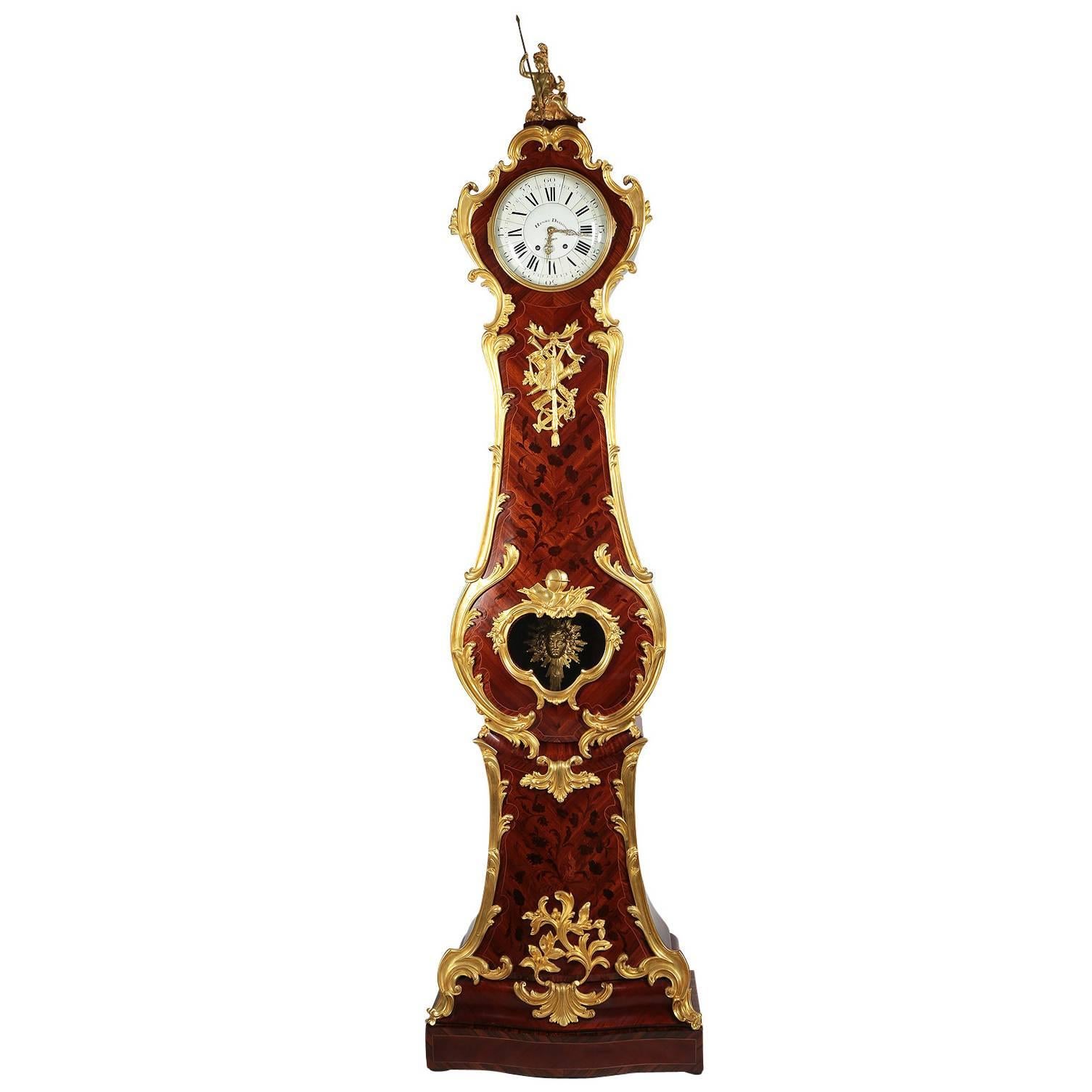 Reloj de pie de caja alta francés del siglo XIX, estilo Regencia, de madera noble y ormolu