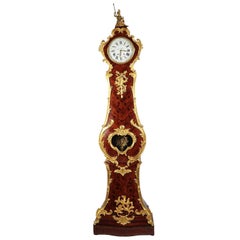 Horloge grand-père à grande caisse en bronze doré et bois de roi du 19e siècle