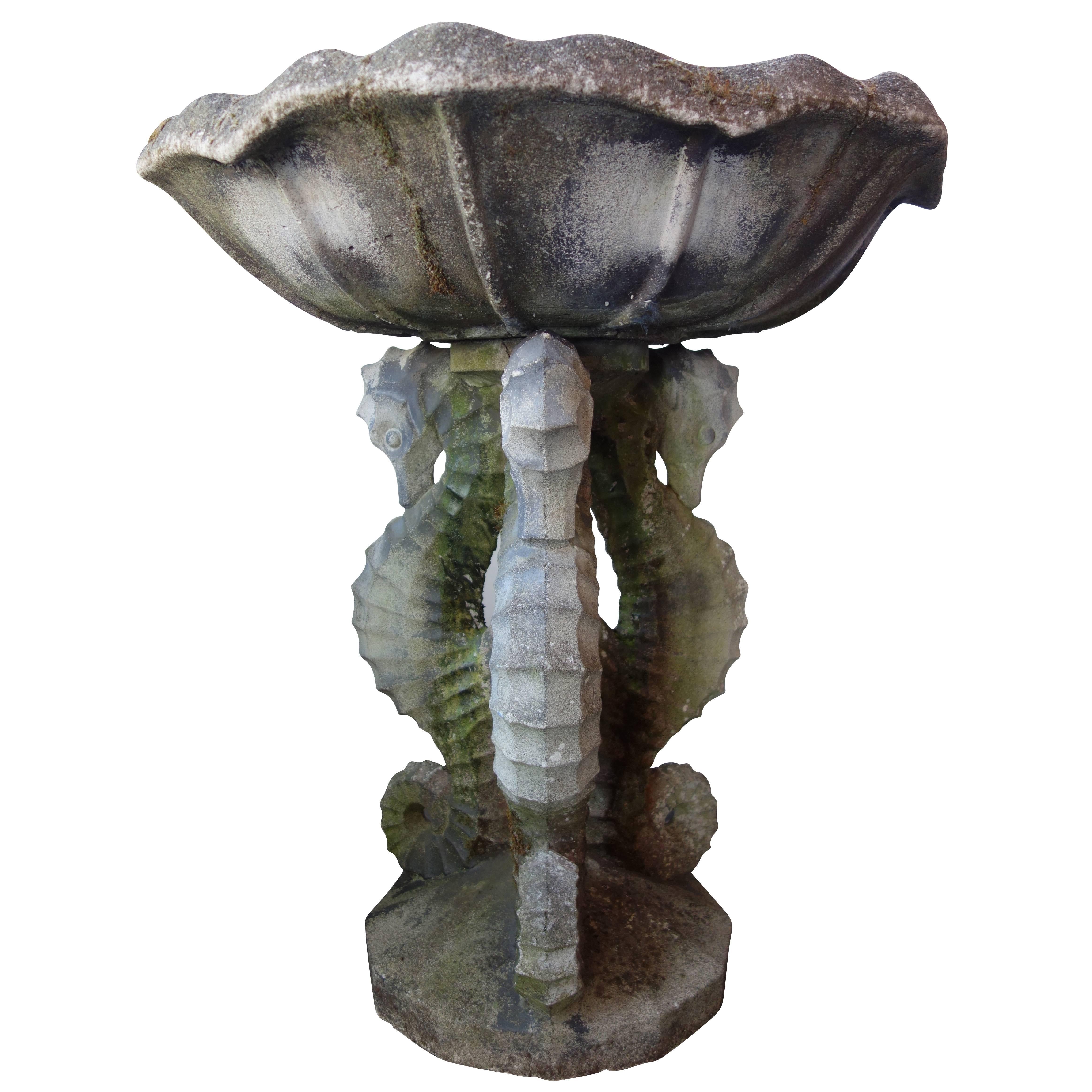 Concrete Seahorse Birdbath