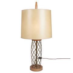 Jean Royère Style Oak and Brass Table Lamp 5