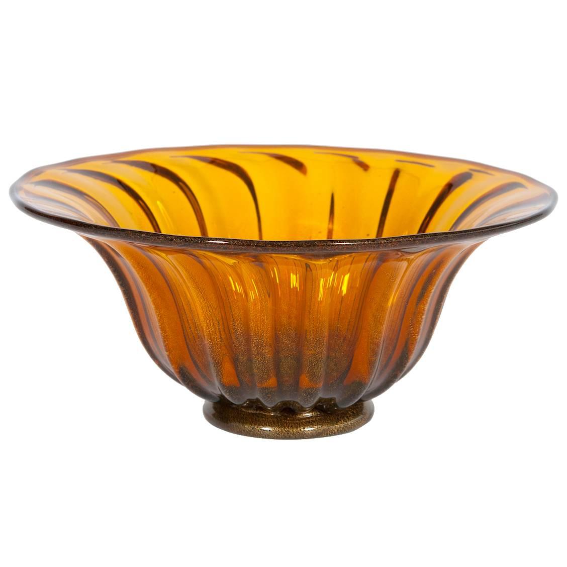 Italian Murano Bowl in Amber and Gold 1960s