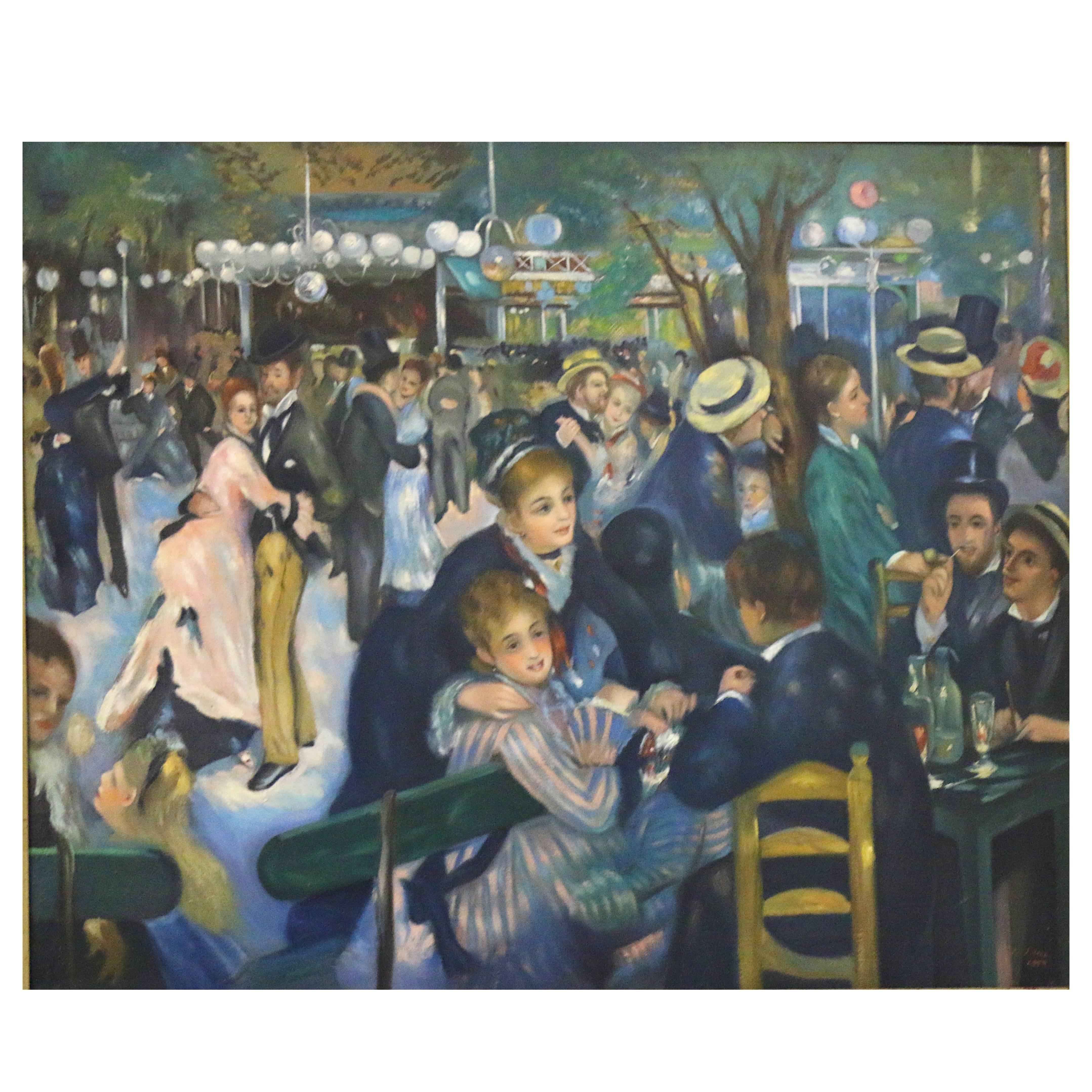 Signed Original Impressionist Style 'Bal Du Moulin' Oil After Renoir, circa 1959 For Sale