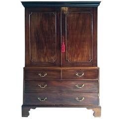 Antique Linen Press Mahogany Chest George III, Early 19th Century