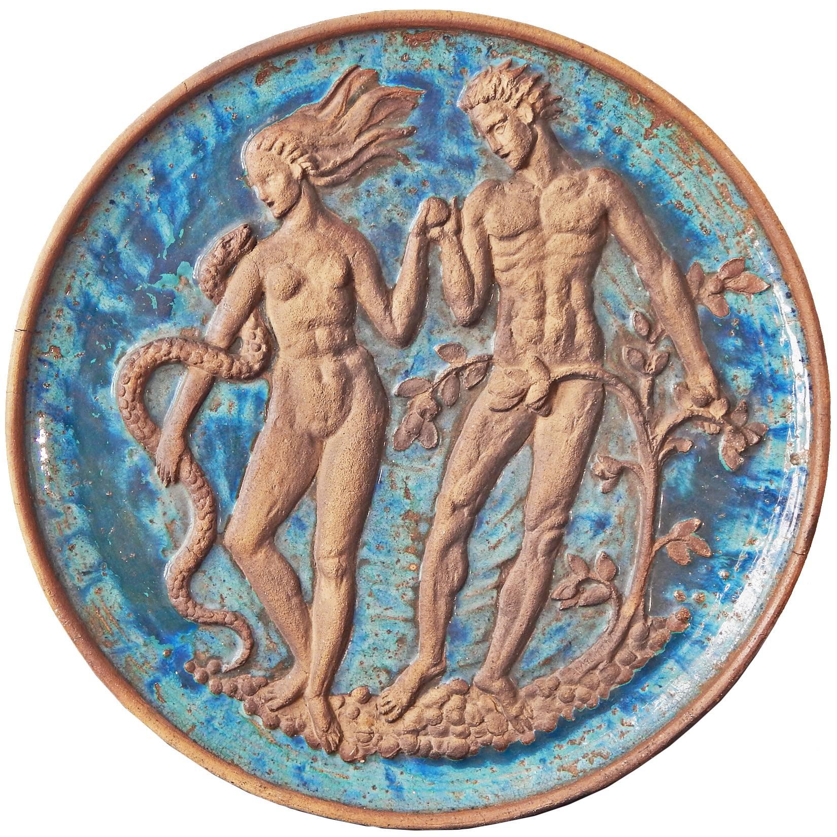 Magnifique panneau sculptural Art Déco-WPA « Eve and Adam in Eden » en vente