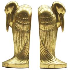 Vintage 1930s Art Deco Brass Pelican Bookends