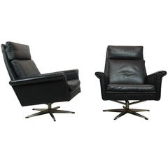 Pair of Black Leather Swivel Chairs Danish, circa 1960