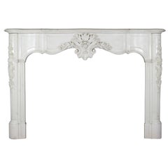 19th Century White Statuary Marble Antique Fireplace Mantel