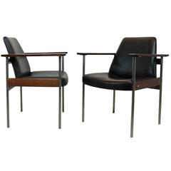 Pair of Rosewood and Leather Armchairs by Dokka, Norway, 1960s
