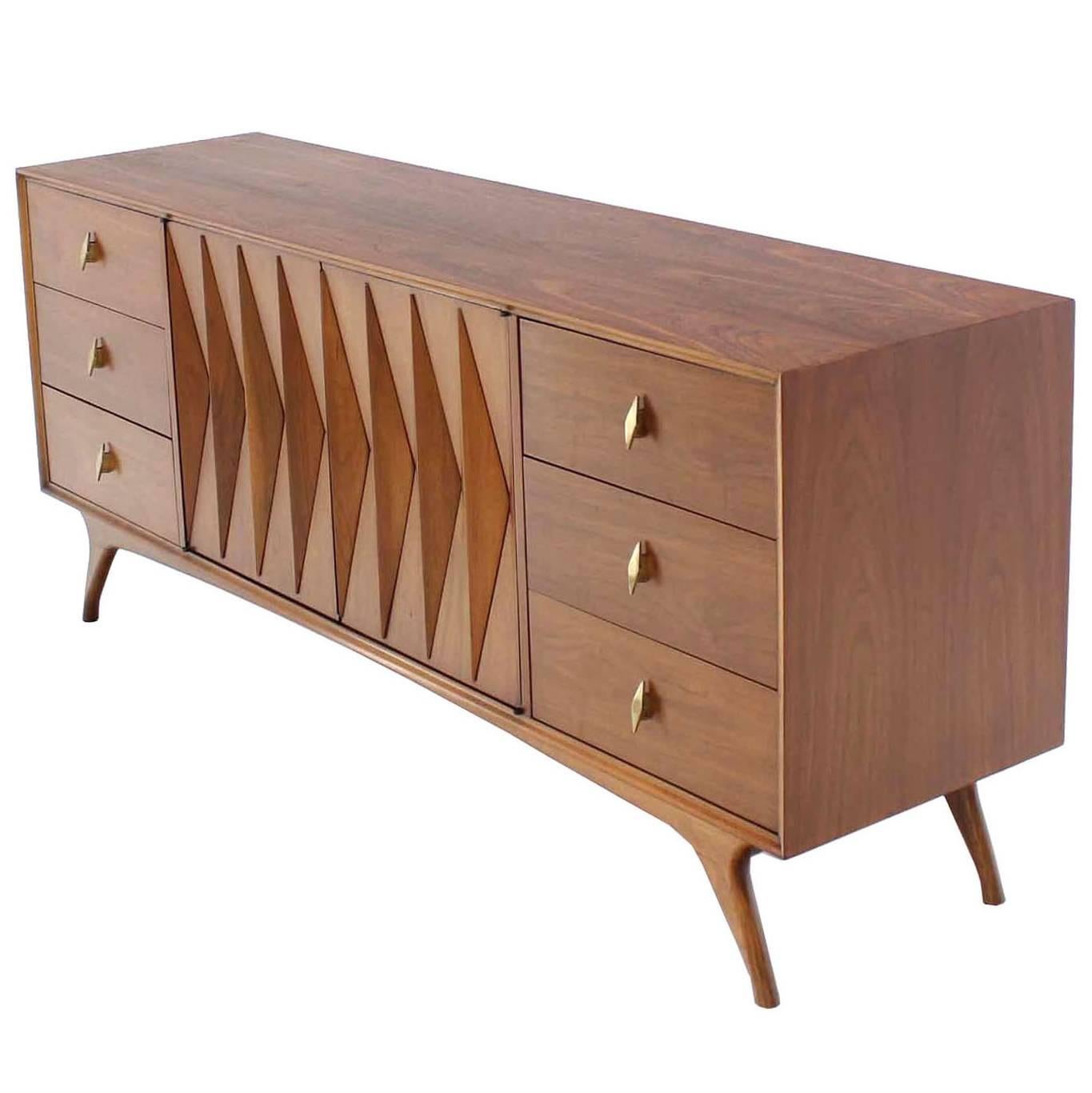 Diamond Pattern Mid-Century Modern Long Dresser